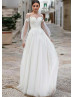 Transparent Sleeve Ivory Lace Tulle Wedding Dress